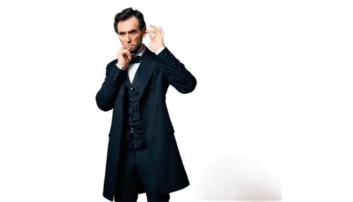 Abraham Lincoln, tall, male, historical figure, serious facial expression, bushy eyebrows, beard, suit, black coat, white shirt, tie, top hat, hands behind back, standing, solo, realistic, warm lighti