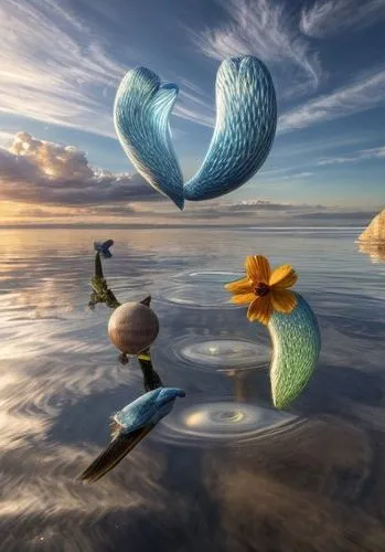 watery heart,water lotus,blue heart balloons,lotus hearts,heart balloons,water flower,reflection in water,dreamscapes,flower of water-lily,surrealism,lotuses,floaters,isolated butterfly,blue balloons,fractals art,blue butterflies,colorful balloons,photo manipulation,reflexive,lotus effect,Realistic,Foods,None