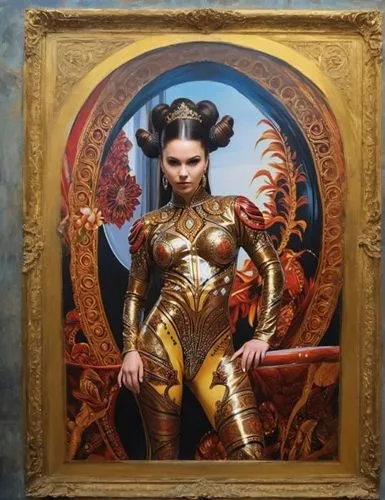 gold frame,golden frame,fantasy woman,gold wall,fantasy art,gold foil 2020,fantasy portrait,bjork,wonderwoman,golden dragon,gold stucco frame,goddess of justice,the enchantress,female warrior,gold lac