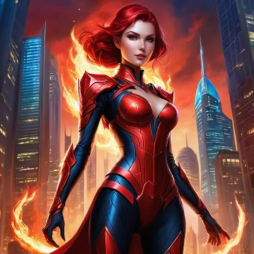 madelyne,darth talon,fiery,flamebird,fire background,scarlet witch,Illustration,Realistic Fantasy,Realistic Fantasy 01