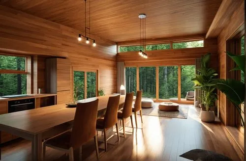 timber house,forest house,wood casework,breakfast room,bohlin,hardwood,hardwood floors,interior modern design,wooden beams,modern kitchen,wood floor,laminated wood,modern kitchen interior,wooden windows,mid century house,daylighting,cabin,wooden house,wood window,natural wood,Photography,General,Realistic