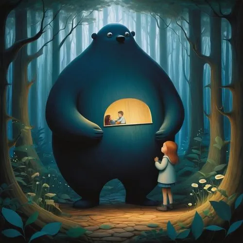 gruffalo,bear guardian,kids illustration,orlyk,ghibli,studio ghibli,storybook,game illustration,ursa,children's background,bearhug,totoro,the bears,bear,sci fiction illustration,bearmanor,fairy tale,storybook character,a fairy tale,little bear,Illustration,Abstract Fantasy,Abstract Fantasy 22