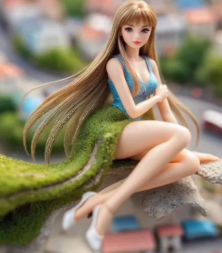 girl lying on the grass,model train figure,japanese doll,plastic model,female doll,3d figure,Unique,3D,Panoramic