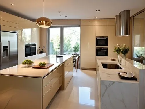 The kitchen fronts in the image have a glossy finish, likely coated with glass or lacquer, in a distinct champagne hue. This champagne color adds a touch of elegance and sophistication, enhancing the 