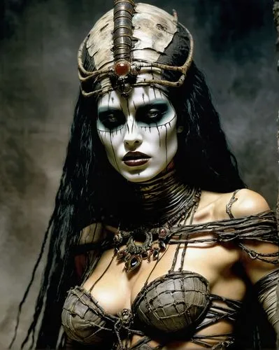 warrior woman,voodoo woman,dark elf,ancient egyptian girl,female warrior,mummy,the enchantress,ancient egyptian,cleopatra,ancient people,priestess,alien warrior,ancient egypt,shamanic,artemisia,maat mons,gorgon,fantasy woman,evil woman,breastplate,Illustration,Realistic Fantasy,Realistic Fantasy 06