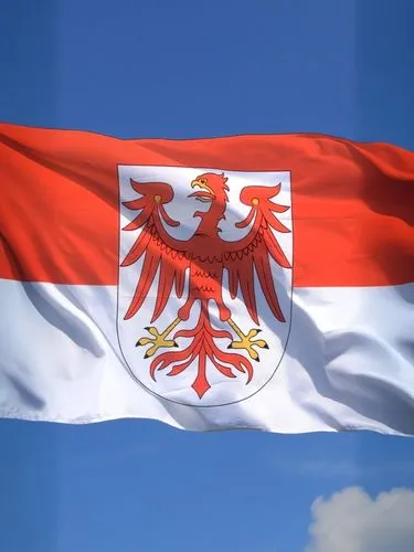 The flag of the state of Brandenburg,the flag of the kingdom of poland flying in the sky,gryska,czechia,vrhbosna,srbija,rabotnicki,polonia