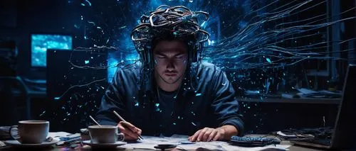 man with a computer,drawing with light,photo manipulation,photoshop manipulation,digital compositing,computer art,photomanipulation,electro,cyberpunk,conceptual photography,digital creation,computer addiction,exploding head,telekinesis,computational thinking,computer freak,the collector,shattered,painting technique,matrix,Conceptual Art,Oil color,Oil Color 19