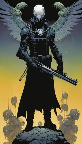 death angel,dark angel,the archangel,archangel,angel of death,crossbones,cowl vulture,imperial eagle,black angel,black hawk,black crow,white eagle,spawn,reaper,vulture,blackhawk,black raven,corvus,united states marine corps,heroic fantasy,Illustration,American Style,American Style 06