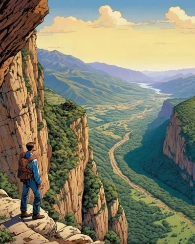 moc chau hill,canyon,cartoon video game background,blue mountain,toriko,anana mountains