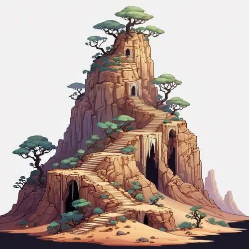 mushroom island,step pyramid,mushroom landscape,tree mushroom,bonsai,bird kingdom,Illustration,Abstract Fantasy,Abstract Fantasy 11