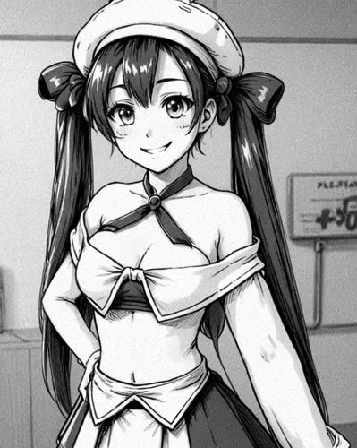 cosplay, girl, solo, breasts, cleavage, hat, twintails, blue eyes, smile, beret, skirt, very long hair, large breasts,a cartoon character in a hospital room with her hands on her hips,kantai collectio