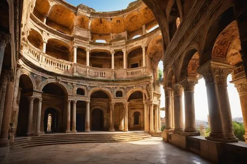 mehrangarh,shahi mosque,umayyad palace,deruta,bikaner,alcazar of seville,imambara,inside courtyard,rajmahal,alhambra,iltutmish,ruinas,marble palace,chhatra,coliseo,yasseri,kanawa,colonnades,after the ud-daula-the mausoleum,makli,Conceptual Art,Fantasy,Fantasy 05