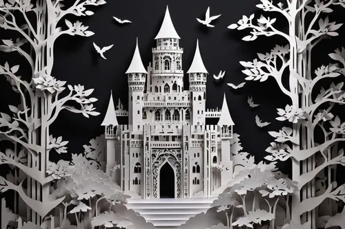 fairy tale castle,gothic architecture,children's fairy tale,castle of the corvin,fairytale castle,fairy tale,ice castle,the snow queen,fairy tales,paper art,white temple,a fairy tale,ghost castle,white rose snow queen,white tower,magic castle,gothic style,gothic,fairy tale character,whipped cream castle,Unique,Paper Cuts,Paper Cuts 04