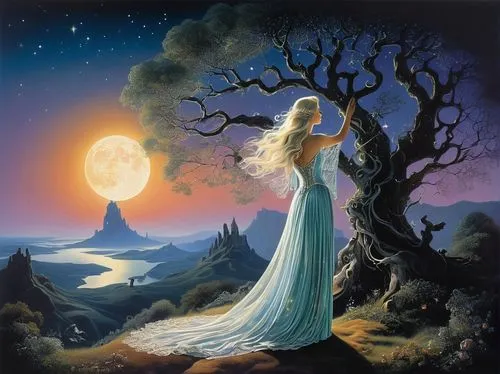 fantasy picture,blue moon rose,celtic woman,fantasy art,moonbeam,sorceress,faerie,the night of kupala,fantasy woman,enchanted,moon phase,blue moon,moonlit night,fantasia,queen of the night,the enchantress,fairy tale,moonflower,moonlit,fairytales,Art,Artistic Painting,Artistic Painting 20