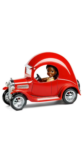 Small, red, toy carrito, shiny metal body, curved lines, bright headlights, smiling face on front, wheels with silver hubcaps, parked on white background, 3/4 composition, soft focus, warm lighting, c