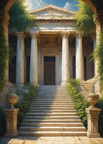 greek temple,artemis temple,halicarnassus,panagora,metapontum,zappeion,pantheon,temple of diana,neoclassical,ancient house,tempio,capitolium,parnassus,roman temple,the ancient world,pompeya,neoclassicism,neoclassic,galerius,house with caryatids,Illustration,Abstract Fantasy,Abstract Fantasy 20