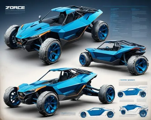 an industrial design sketch of a beautiful SXS ZFORCE 1000 SPORT R METALLIC BLUE CFMOTO Buggy Schlesser engine (construction plan),  alien advanced concept model, futuristic style with all the data re