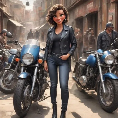 a young woman stands between several motorcycles in the dirt,motorcycles,taraji,motorbike,biker,motorcycle,mayhle