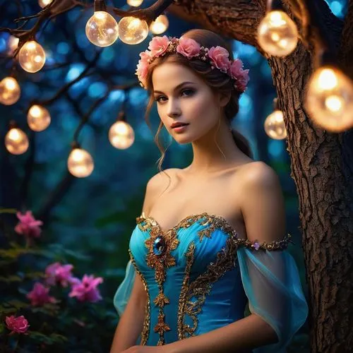 cinderella,enchanting,fairy tale character,fairy queen,beautiful girl with flowers,romantic portrait,faery,enchanted,fairy tale,faerie,princess sofia,fantasy picture,fantasy portrait,fairytale,blue moon rose,rosa 'the fairy,mystical portrait of a girl,girl in a wreath,a fairy tale,enchanted forest,Photography,General,Realistic