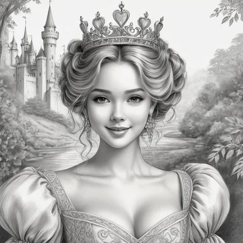 fairy tale character,princess sofia,prinses,noblewoman,prinzessin,fairest,Illustration,Black and White,Black and White 30