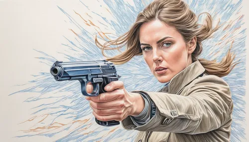 woman holding gun,girl with gun,girl with a gun,smith and wesson,air pistol,combat pistol shooting,sci fiction illustration,handgun,holding a gun,starting pistol,woman pointing,the sandpiper combative,laser guns,gunshot,colored pencil background,gunpoint,cg artwork,colour pencils,pointing woman,chalk drawing,Conceptual Art,Daily,Daily 17