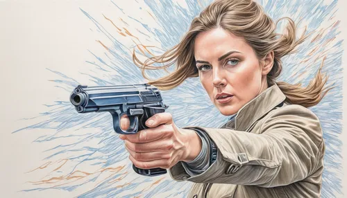 Rebecca Dalton navigating a dangerous mission as a spy in a thrilling action-packed film.,woman holding gun,girl with gun,girl with a gun,smith and wesson,air pistol,combat pistol shooting,sci fiction