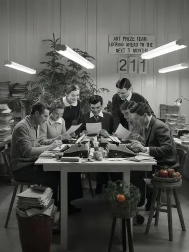 last supper,children studying,soup kitchen,vintage children,men sitting,boy scouts of america,clay animation,fallout shelter,canteen,montessori,children drawing,model years 1960-63,to eat lunch,people reading newspaper,atomic age,holy supper,little league,children learning,1940 women,sewing factory