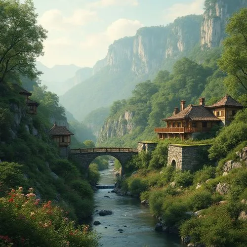 rivendell,wudang,dragon bridge,qingcheng,asian architecture,fantasy landscape,monasteries,shaoming,wenchuan,hushan,xinglong,guilin,huanglong,yunnan,shannxi,guizhou,qingming,shaoshan,oriental,wuyi,Photography,General,Realistic