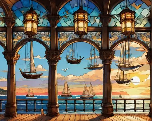 sailing ships,galleons,stained glass windows,sailboats,sailing boats,haydarov,windows wallpaper,sea sailing ship,topsails,old ships,whaleships,fishing boats,murals,sea fantasy,merchantmen,sailing ship,three masted sailing ship,art nouveau frames,cartoon video game background,stained glass window,Unique,Paper Cuts,Paper Cuts 08