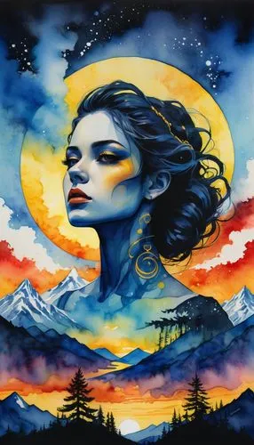 inanna,blue moon rose,blue moon,mother earth,selene,behenna,Illustration,Paper based,Paper Based 19