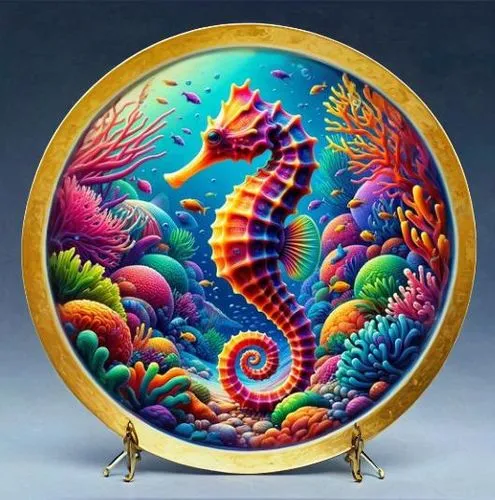 cloisonne,majolica,seahorses,decorative plate,ornamental fish,ornamental shrimp,oriental painting,simorgh,the zodiac sign pisces,glass painting,spiral art,golden dragon,qilin,dragon design,moondragon,