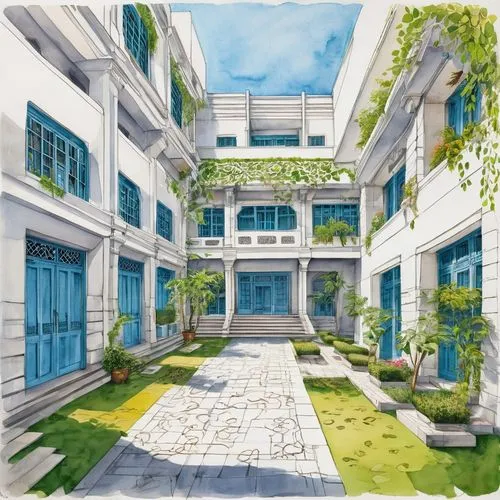 sketchup,courtyards,facade painting,dormitory,enderun,townhouses,houses clipart,bloomgarden,courtyard,bahru,dorms,autodesk,townhomes,school design,manhua,white buildings,revit,cortile,3d rendering,an apartment,Illustration,Black and White,Black and White 05