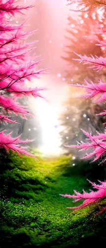 pink grass,volumetric,virtual landscape,fairy forest,blooming field,sunburst background,fir forest,sakura background,tree grove,blooming grass,windbloom,japanese sakura background,grass blossom,sakura trees,shader,forest of dreams,crayon background,forest,nature background,dandelion background,Illustration,Japanese style,Japanese Style 18