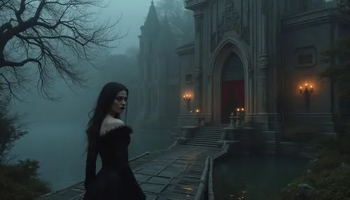 gothic woman,gothic portrait,dark gothic mood,ravenloft,gothic style,gothic,gothic dress,dhampir,haunted cathedral,mourners,fantasy picture,covens,witch house,haunted castle,ghost castle,witch's house,the threshold of the house,isoline,gothika,malefic,Photography,General,Realistic