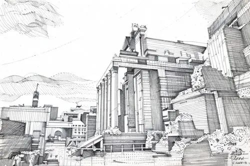 elphi,arcology,sketchup,unbuilt,overdeveloped,piranesi,Design Sketch,Design Sketch,Fine Line Art