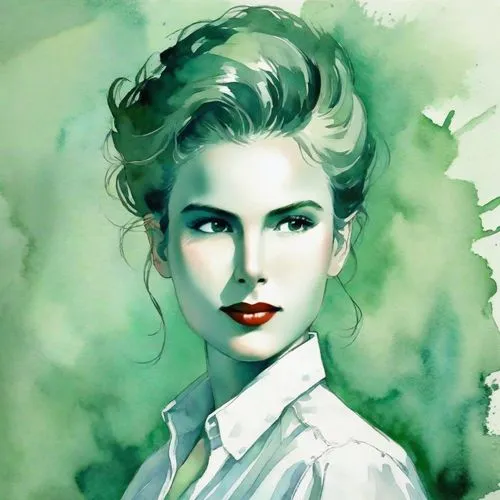 grace kelly,fashion illustration,watercolor pin up,maureen o'hara - female,eva saint marie-hollywood,art deco woman,photo painting,watercolor painting,watercolor paint,digital painting,pompadour,watercolor,world digital painting,katherine hepburn,marylin monroe,art painting,watercolor background,vintage illustration,painting,bouffant,Digital Art,Watercolor