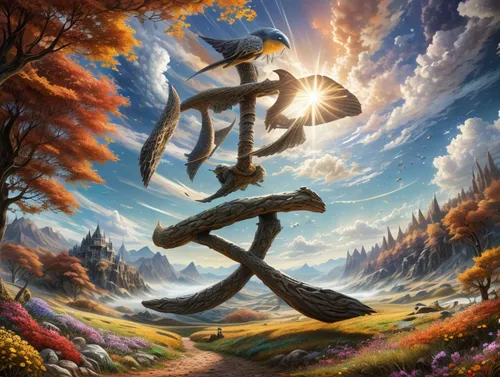 oriental painting,chinese art,xing yi quan,autumn background,japanese art,kanji,zui quan,yi sun sin,xun,chinese clouds,mantra om,runes,japanese character,fantasy picture,world digital painting,landscape background,autumn sky,autumn landscape,chinese background,shaolin kung fu