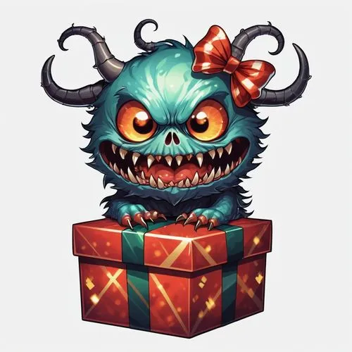 christmas imp,krampus,imp,gift tag,christmas icons,gift box,Illustration,Abstract Fantasy,Abstract Fantasy 11