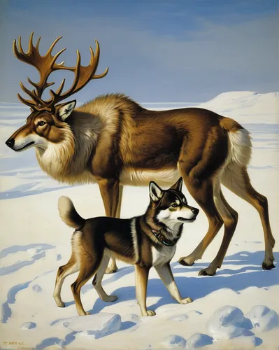 sleigh with reindeer,santa claus with reindeer,caribou,barren ground caribou,cervus elaphus,reindeer polar,reindeer from santa claus,pere davids deer,antler carrier,christmas buffalo raccoon and deer,hunting scene,reindeer,landseer,elk,chamois with young animals,sleigh ride,pair of ungulates,nordic christmas,winter deer,deer with cub,Art,Classical Oil Painting,Classical Oil Painting 09