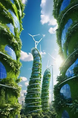 ecotopia,renewable,renewable energy,greentech,green energy,futuristic landscape,cleantech,renewable enegy,ecoterra,wind park,ecotech,renewables,ecovillages,terraformed,energy transition,fields of wind turbines,greenhouse effect,eco,netzero,ecologic,Illustration,Realistic Fantasy,Realistic Fantasy 37