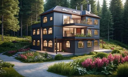 house in the forest,forest house,timber house,wooden house,modern house,inverted cottage,Photography,General,Realistic