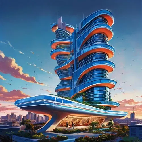 futuristic architecture,futuristic landscape,jetsons,sedensky,escala,arcology,sky apartment,skyscraper,vdara,futuristic,residential tower,cybertown,the skyscraper,sky space concept,the energy tower,megapolis,skyreach,largest hotel in dubai,hypermodern,skylstad,Illustration,Retro,Retro 12