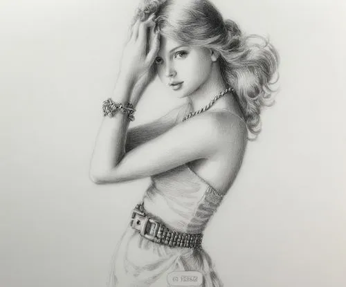 女生，黑白，素描，手链，项链,a pencil drawing of a girl in a dress,pencil drawings,pencil drawing,blackney,charcoal drawing,charcoal pencil,charmbracelet,Illustration,Black and White,Black and White 30