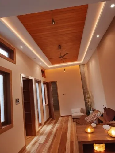 Brown colour combination ,a large open room features high ceilings and wood floors,ceiling lighting,ceiling construction,ceiling light,wooden beams,stucco ceiling,interior decoration,Photography,Gener