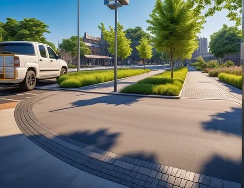 paved square,bicycle path,bicycle lane,urban design,tram road,autonomous driving,volkswagen crafter,highway roundabout,3d rendering,bike path,pedestrian lights,electric mobility,roadway,bus lane,pavin