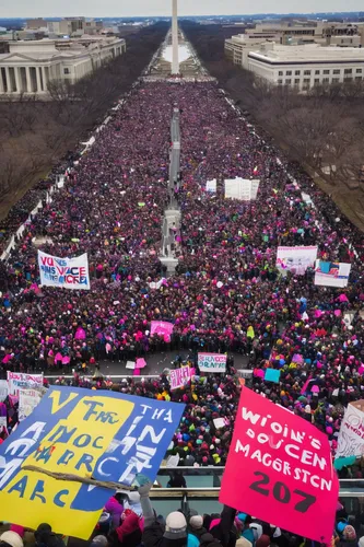 View of the 2017 Women's March on Washington from the roof of the Voice of America building in Washington, D.C. More than 3 million Americans participated in the January 21 protest in cities around th