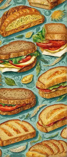 sandwiches,submarine sandwich,baguettes,breads,bread spread,sandwich,a sandwich,macaron pattern,baguette,herb baguette,seamless pattern,ciabatta,sandwich wrap,kitchen towel,pan-bagnat,food collage,kitchen paper,sliced bread,french digital background,pane carasau,Illustration,Retro,Retro 24