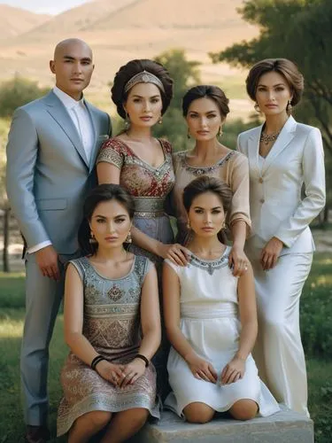 a Central Asian family photo,two adults and three children are posing for a po,pahlavi,armenians,azerbaijanis,assyrians,assyrian,azerbaijani,Photography,Fashion Photography,Fashion Photography 18