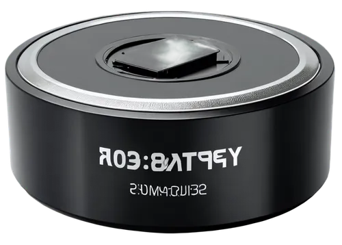 Round battery, silver metal casing, positive terminal on top, negative terminal at bottom, black plastic insulator, shiny surface, 3/4 composition, softbox lighting, shallow depth of field, realistic 