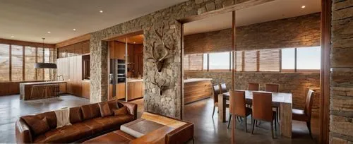 the living room and kitchen have wood blinds on the windows,dining room,contemporary decor,breakfast room,amanresorts,interior modern design,wardroom,Photography,General,Realistic